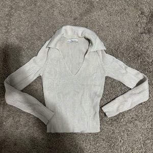 Abercrombie and Fitch Tan Ribbed Collared Sweater